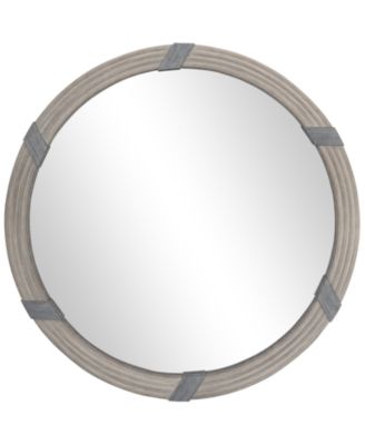 30.75 Inch Natural Wood Round Farmhouse Decorative Wall Mirror for Living Room Bedroom Decor