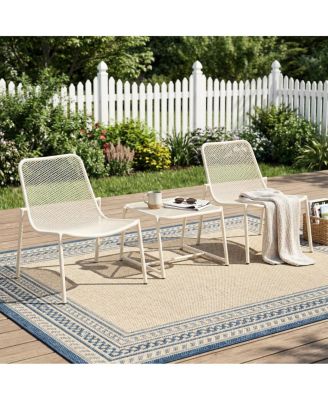 3-Piece Outdoor Metal Conversation Set with Iron Mesh Chairs and Table-Asagikoiai