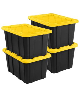 27 Gallon Industrial Stackable Storage Tote Lidded Containers, 4 Pack