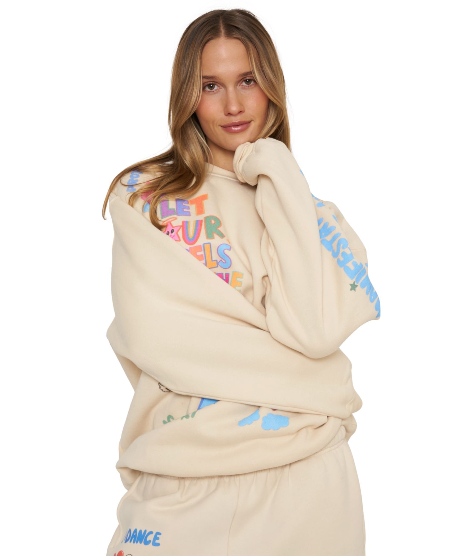 Juniors' Angels Lead Graphic Oversized Fleece Crewneck Sweatshirt