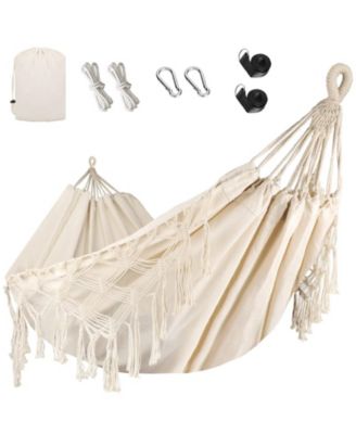 Double Hammock Heavy Duty 550 Lb Capacity Tassel Fishtail Knitting Portable Camping Hammock With Mounting Straps For Outdoor Patio Balcony