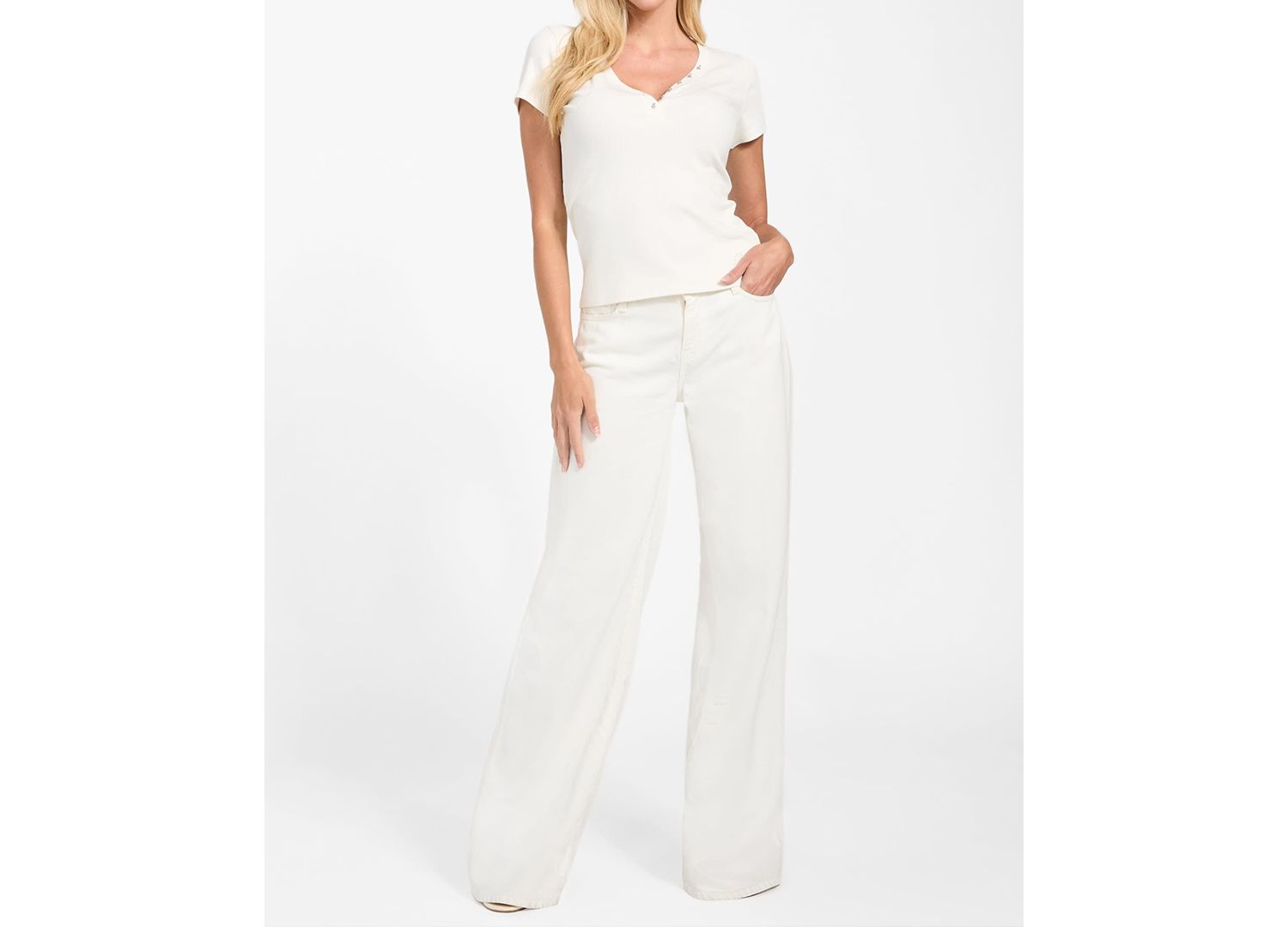 Women's Short Sleeve Kyla Rib Henley V-Neck Top