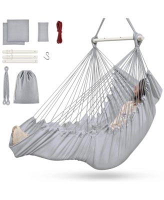 Hammock Chair Hanging Swing With 3 Cushions Foot Rest Support 500lbs Weight Capacity Indoor Outdoor Patio Porch