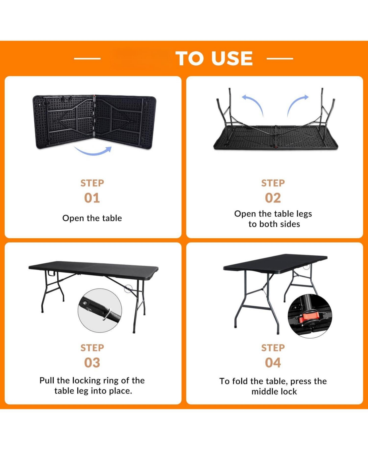 Piscifun Portable Folding Table Indoor Outdoor Picnic Party Camping Square Height Plastic