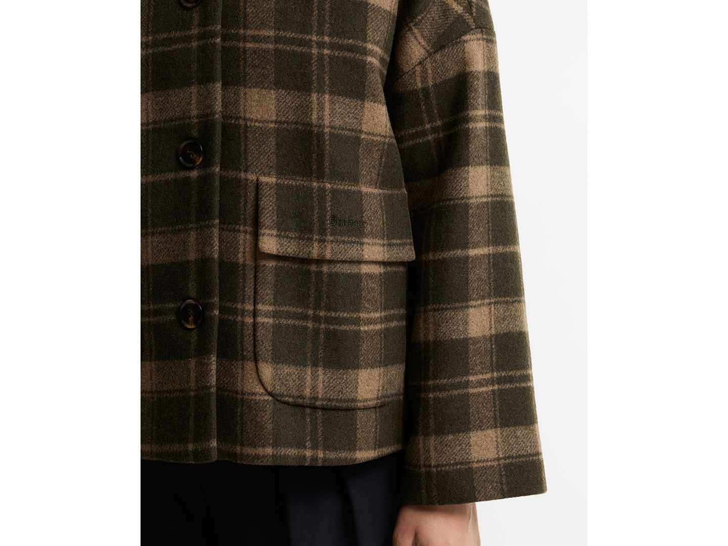 Женское пальто Barbour Myla в клетку на подкладке из шерстяной смеси, цвет: Оливковый / Клетчатый — фото 3