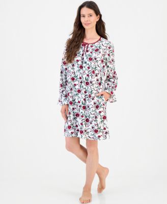 Women's Long-Sleeve Cotton-Blend Scoop-Neck Flannel Chemise