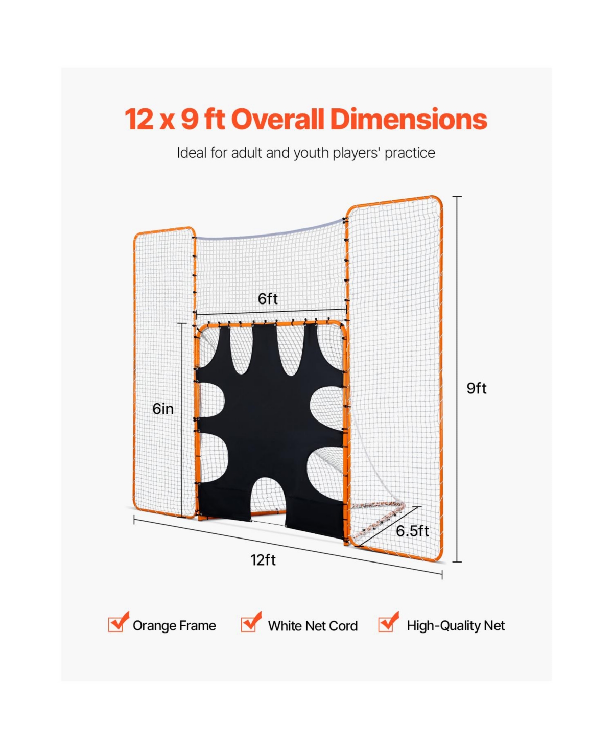 Vevor 3-in-1 Lacrosse Goal Net with Backstop and Target Rebounder Equipment