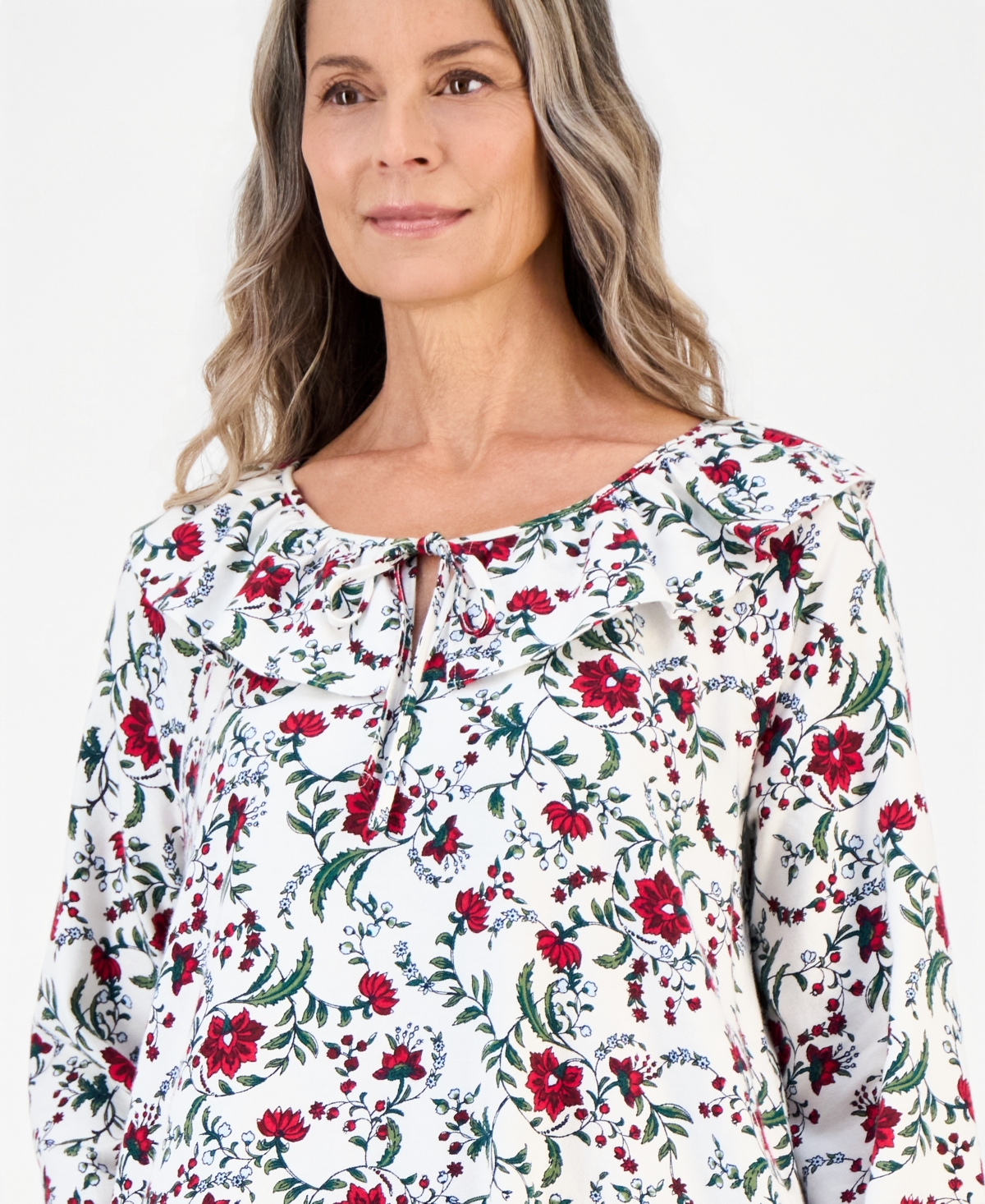 Charter Club Women's Long-Sleeve Cotton-Blend Flannel Nightgown with Pockets, Macy's Exclusive