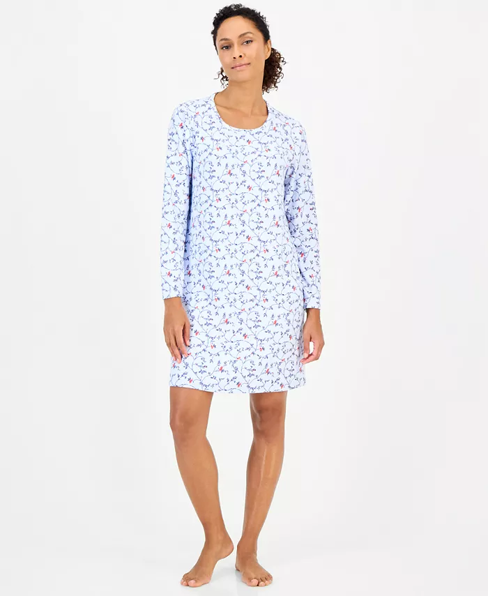 Women's Long Sleeve Soft Knit Sleepshirt - thumbnail 5
