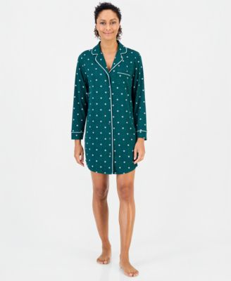 Women's Long-Sleeve Button-Front Notched Sleep Shirt