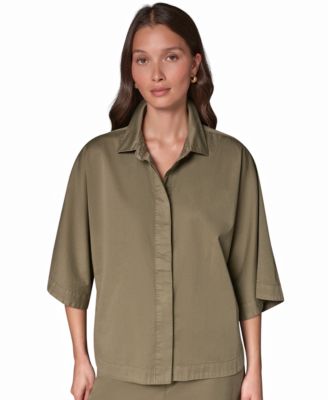 Women's Bali Dolman Button-Front 3/4-Sleeve Oversized Denim Shirt