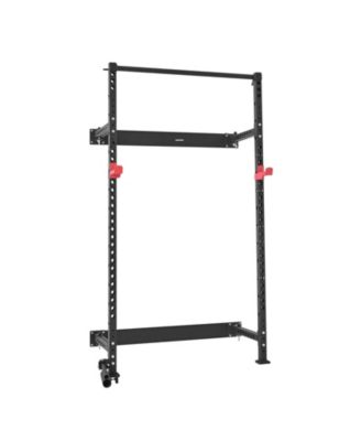 Folding Wall-Mounted Power Cage Squat Rack for Home Gym, Adjustable J-Hooks and Pull-Up Bar, 1000 lb Capacity
