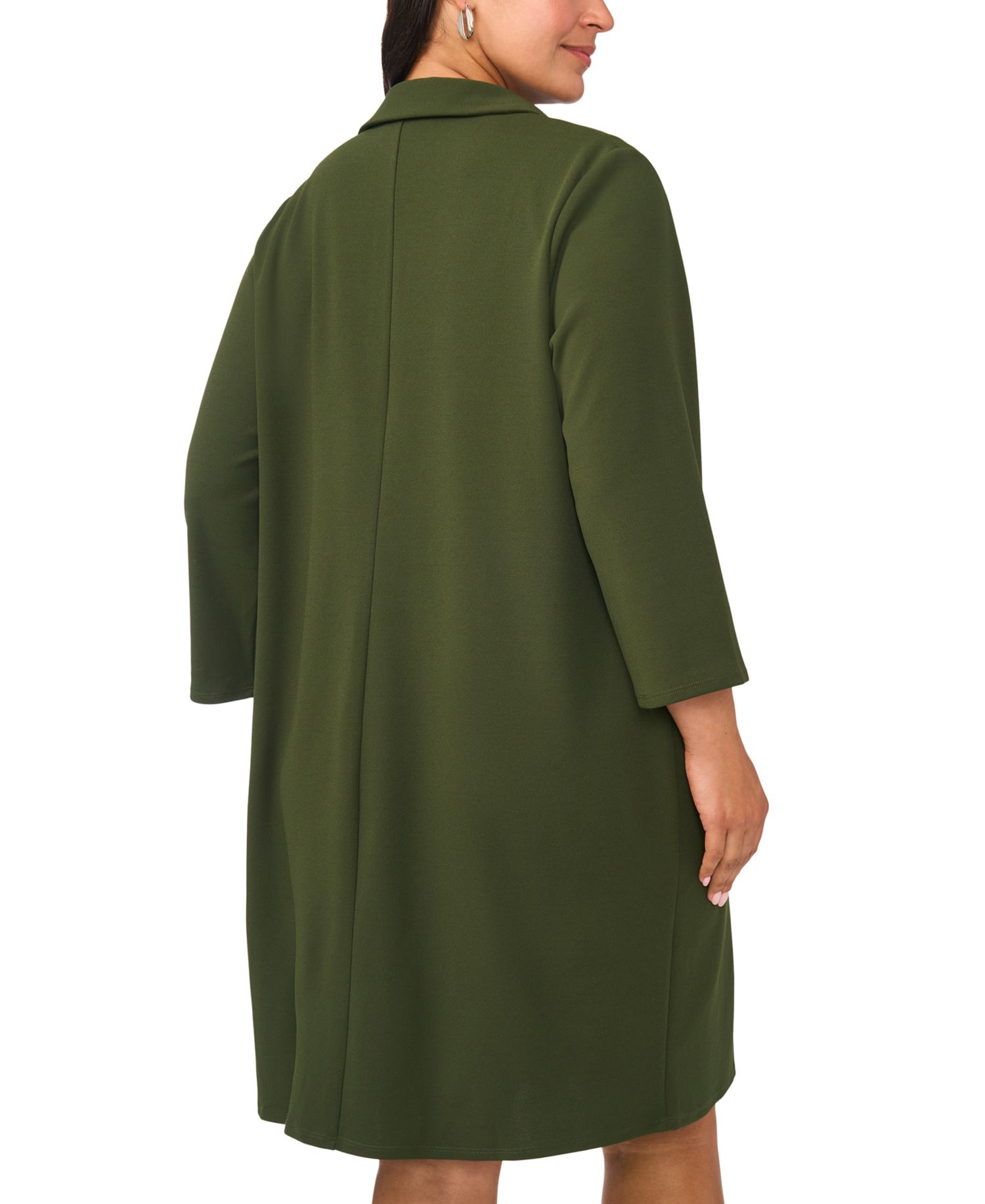 Plus Size Pocket Shift V-Neck 3/4-Sleeve Dress