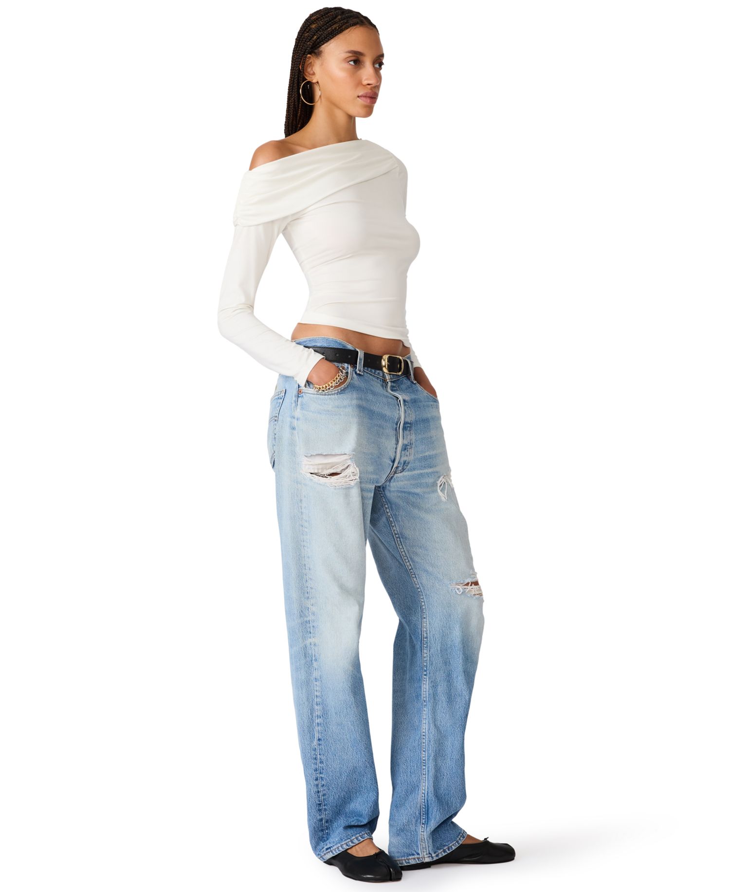 Women's Ryder Off-the-Shoulder Ruched Long-Sleeve Knit Top
