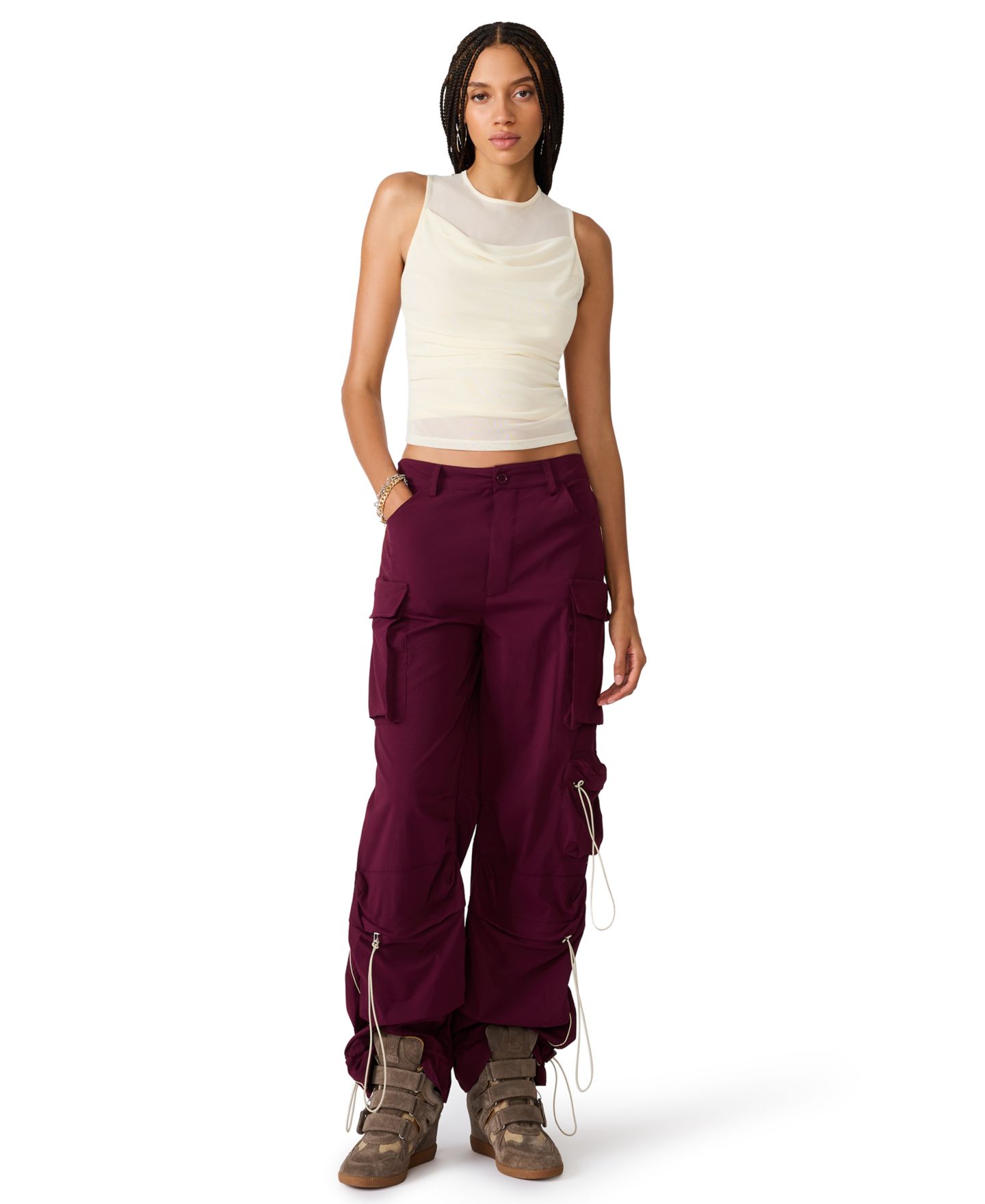 Женский топ Steve Madden Roman Knit Ruched Sheer Sleeveless, цвет: Состаренный кремовый — фото 2