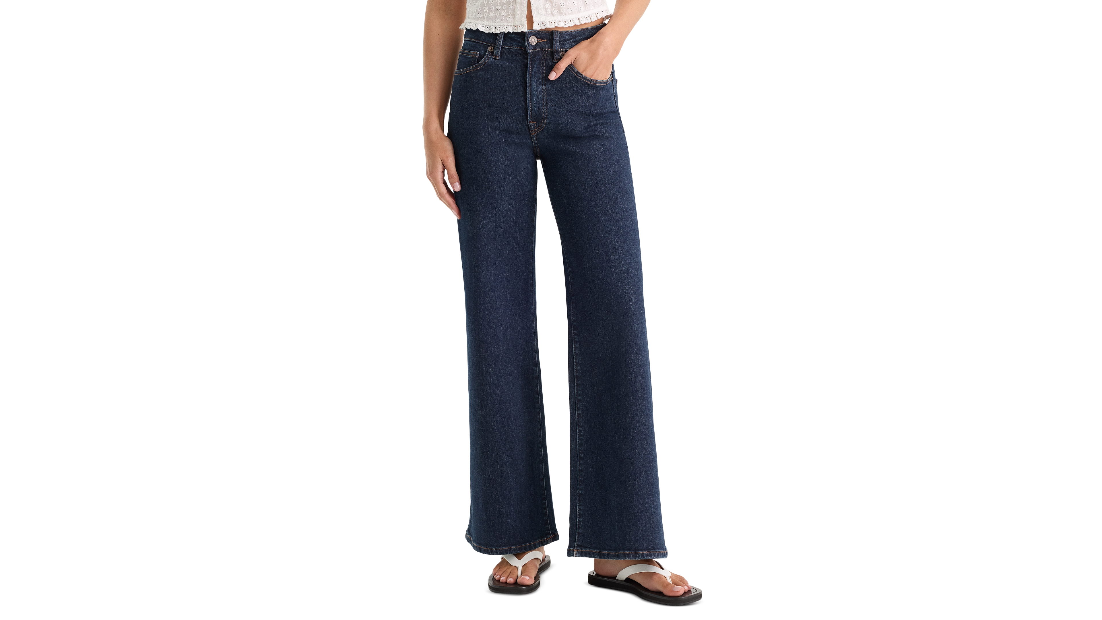 Good American Women's High-Rise Wide-Leg Ankle Jeans