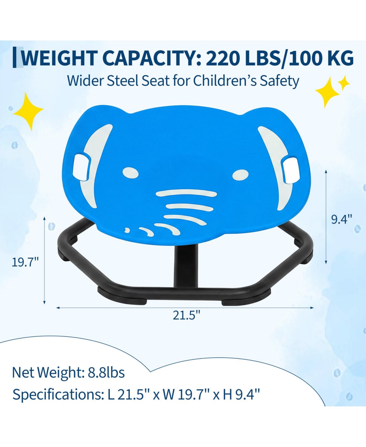 homfan Fluorescent Elephant Sensory Spinning Chair with Handle, 360 degree Quiet Swivel for Autism, Adhd, Spd, Anti-Slip Base, Vestibular Toy