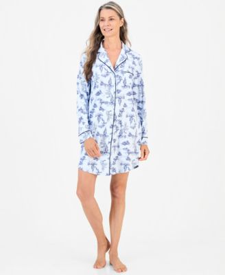 Women's Long-Sleeve Button-Front Notched Sleep Shirt