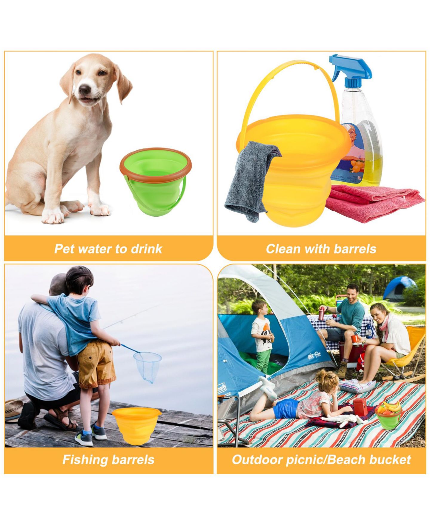 Детские игрушки homfan Silicone Collapsible Bucket, Shovels and Molds Set, 2.5-Liter Capacity, Ages 3-7 — фото 9
