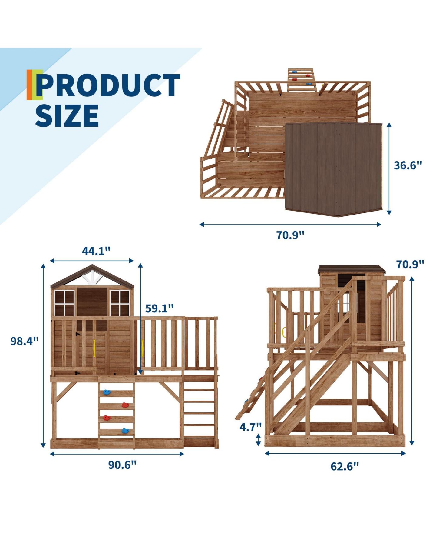 Детская игрушка homfan 2 Story Wooden Playhouse with 2-in-1 Sandbox and Climbing Wall, Ages 3+ — фото 2