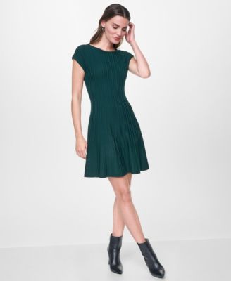 Women's Ribbed Fit And Flare Cap-Sleeve Dress