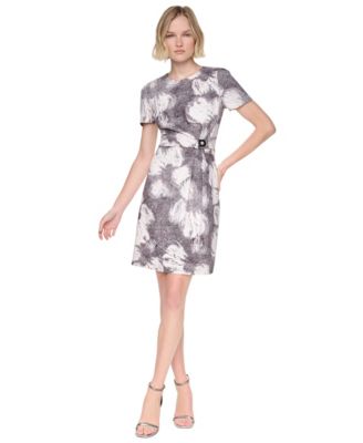 Women's Floral-Print Short-Sleeve Fitted Dress