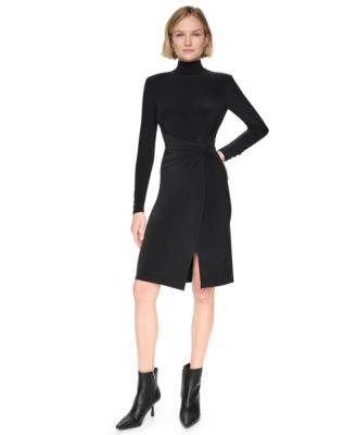 Women's Long-Sleeve Mock-Neck Knot-Front Sheath Dress