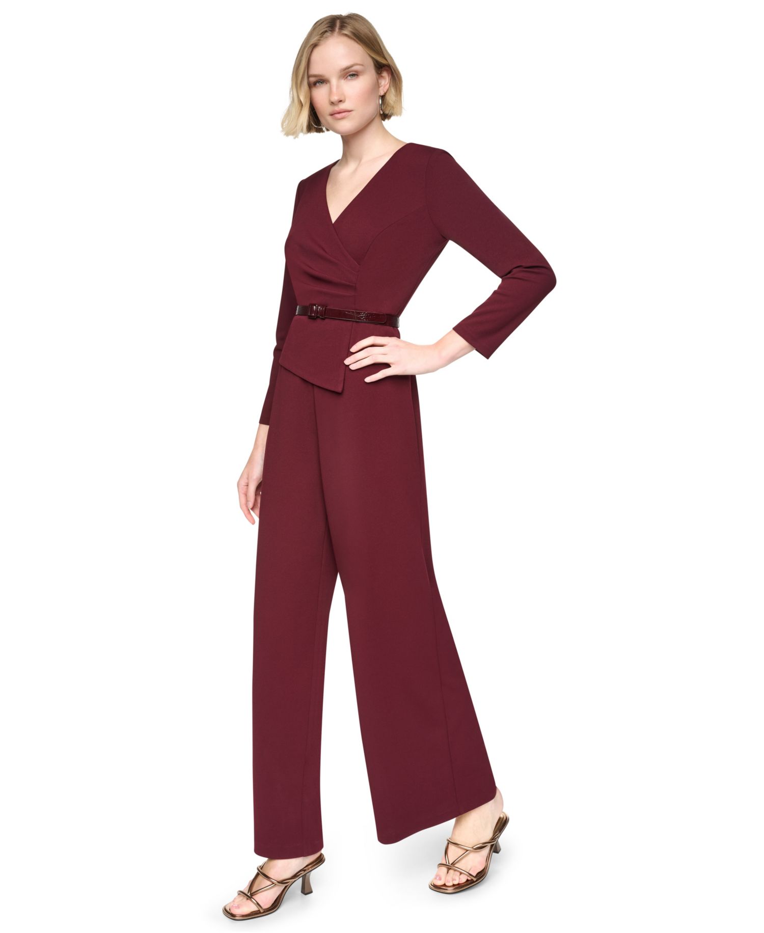 Women's Peplum V-Neck Wide-Leg Jumpsuit