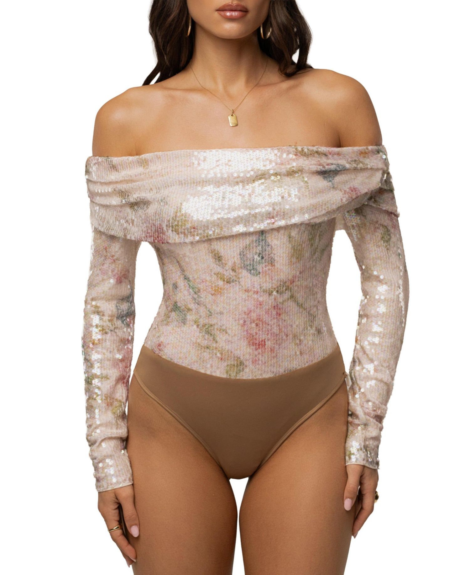 Women's Villa Nights Off-the-Shoulder Long-Sleeve Floral Bodysuit