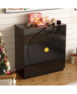 2-Door Glossy Accent Cabinet with Adjustable Storage Shelves, Modern Sideboard Cabinet