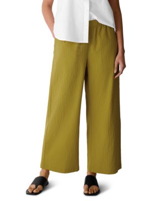 Petite Pucker Wide-Leg Pull-On Ankle Pants