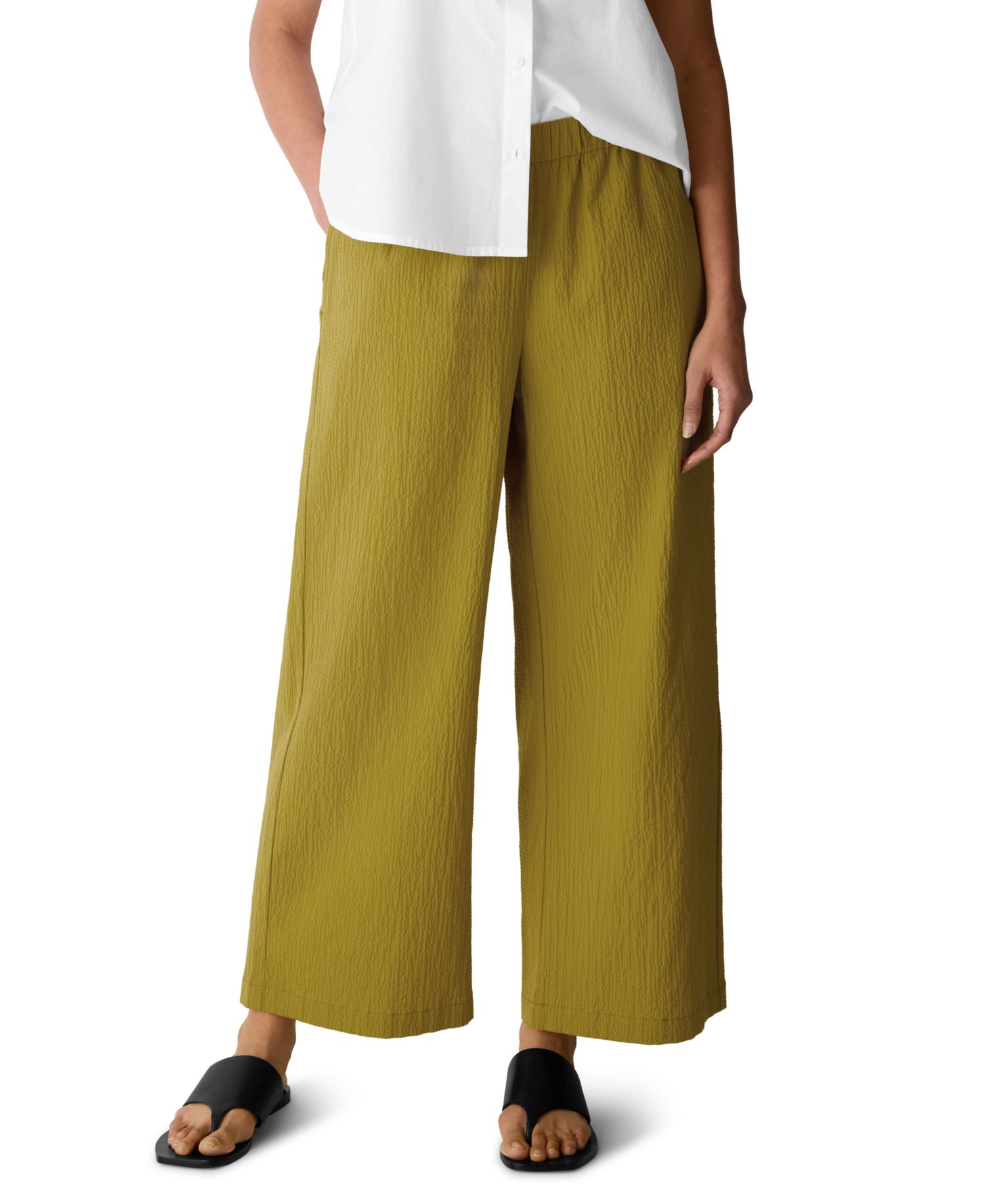 Eileen Fisher Petite Pucker Wide-Leg Pull-On Pants