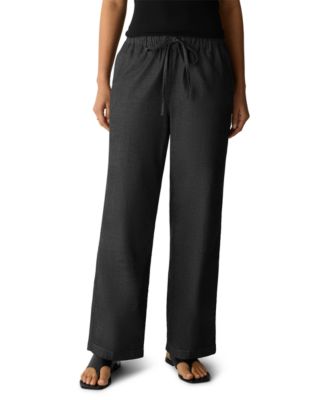 Petite Straight Full-Length High-Waisted Pull-On Cotton Pants