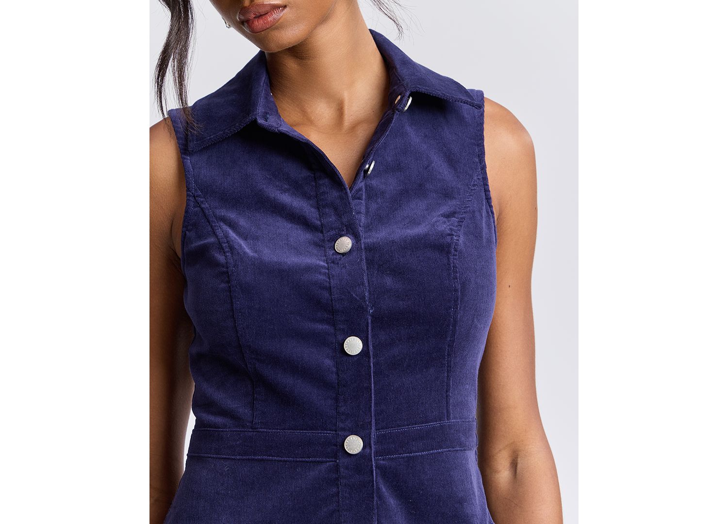 Women's Collared Sleeveless Corduroy Mini Dress