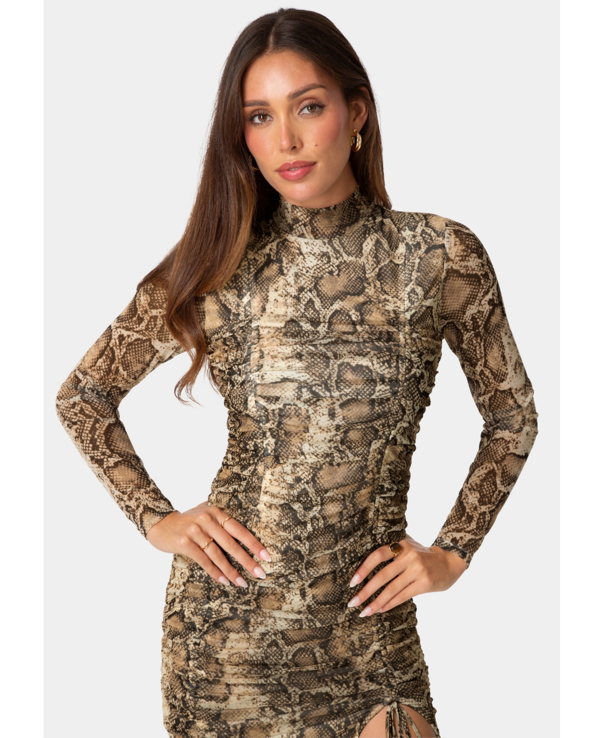 Bebe Women's Long-Sleeve Body-Con Ruched Mini Dress