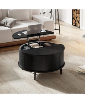 31.5" Round Coffee Table, Lift Top Coffee Table with Storage, Fluted Small Center Table for Living Room and Small Space