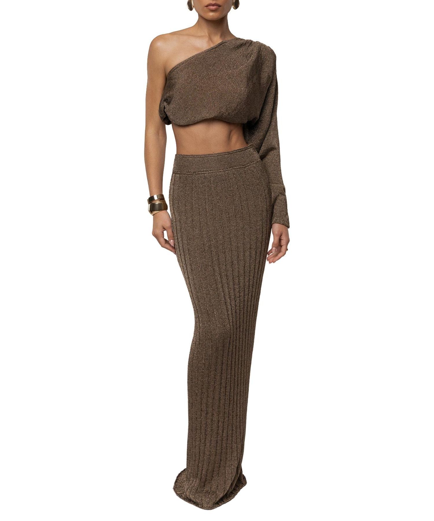 Women's High-Waisted Metallic Ribbed Maxi Skirt
