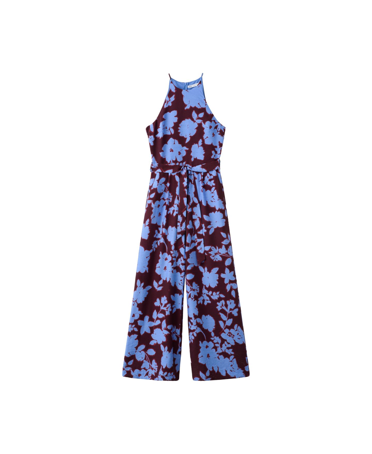 Женский комбинезон MANGO Floral-Print Wide-Leg Belted Jumpsuit, цвет: Синий — фото 1