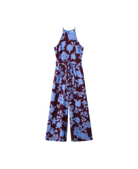 Женский комбинезон Mango Floral-Print Wide-Leg Belted Jumpsuit, цвет: Синий