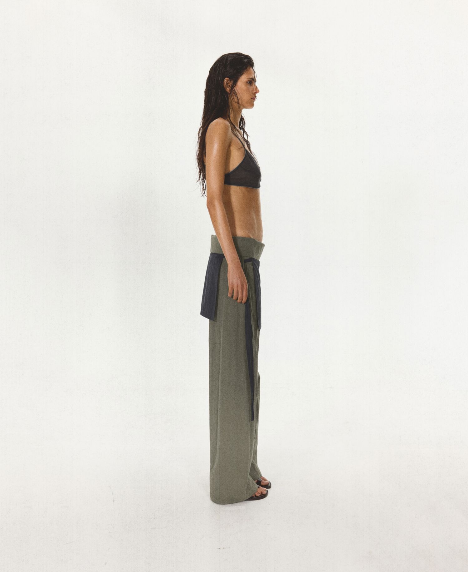 Women's Tied Overlay Wide-Leg Cotton-Blend Pants