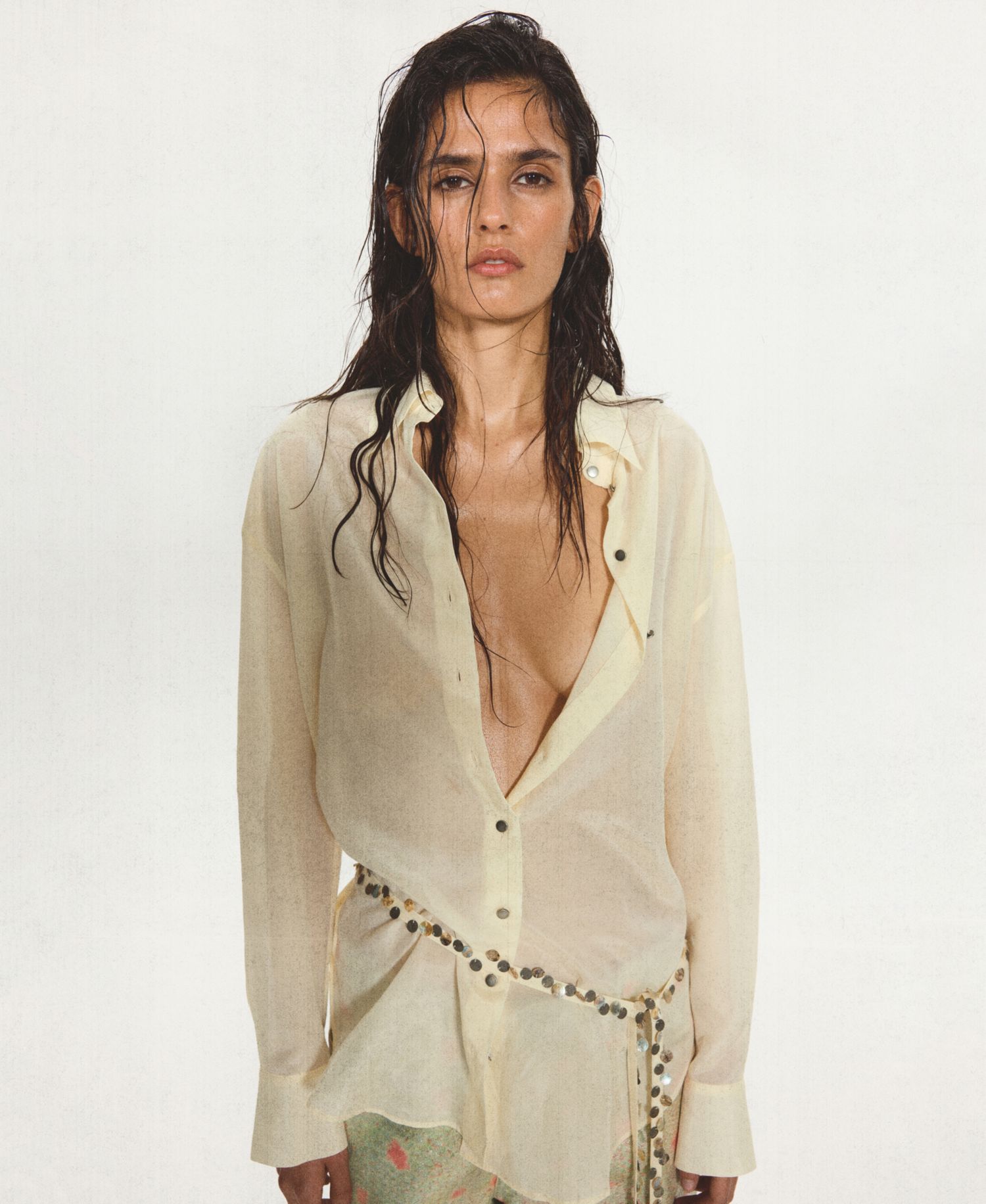 Women's Eckhaus Latta x Mango Sheer Button-Up Beaded Shirt