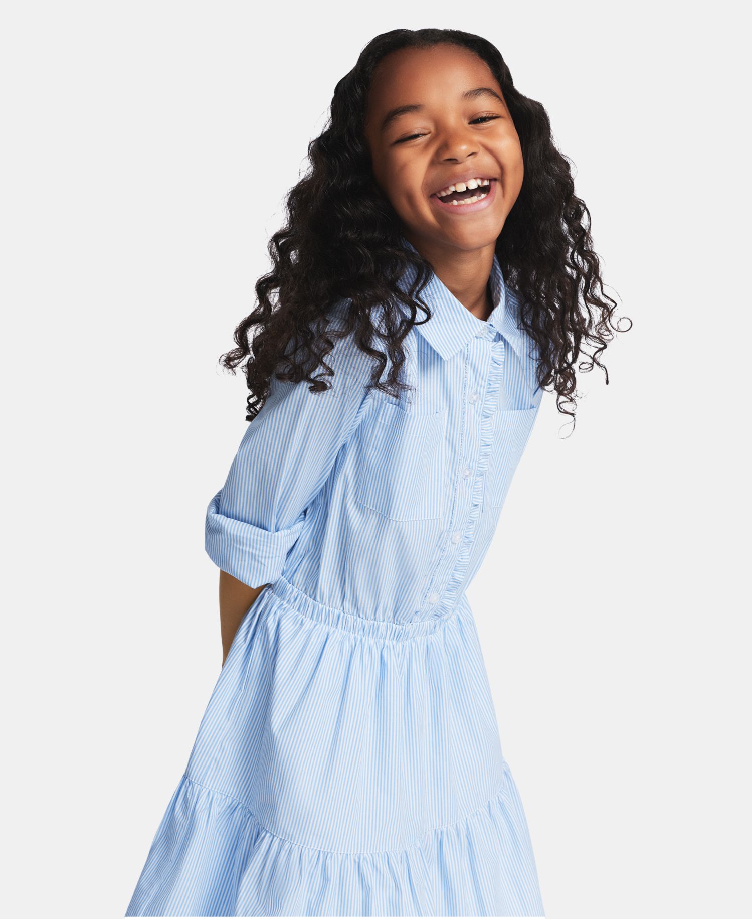 Girls' 7-16 Striped Long-Sleeve Shirt Dress