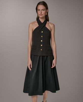Women's Twist Halter Mixed Media A-Line Dress