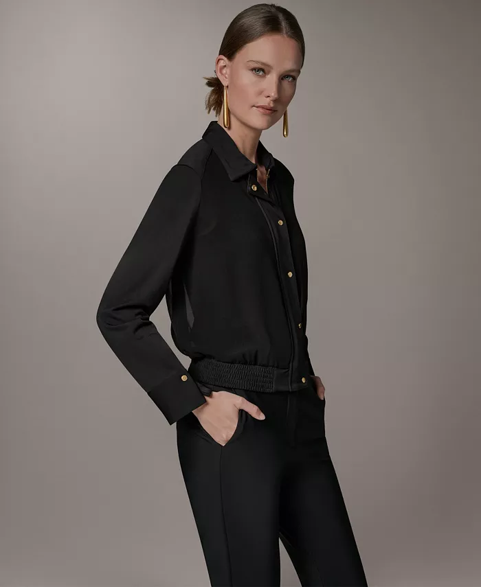 Women's Bomber Mixed Media Zip-Front Jersey Jacket - thumbnail 6