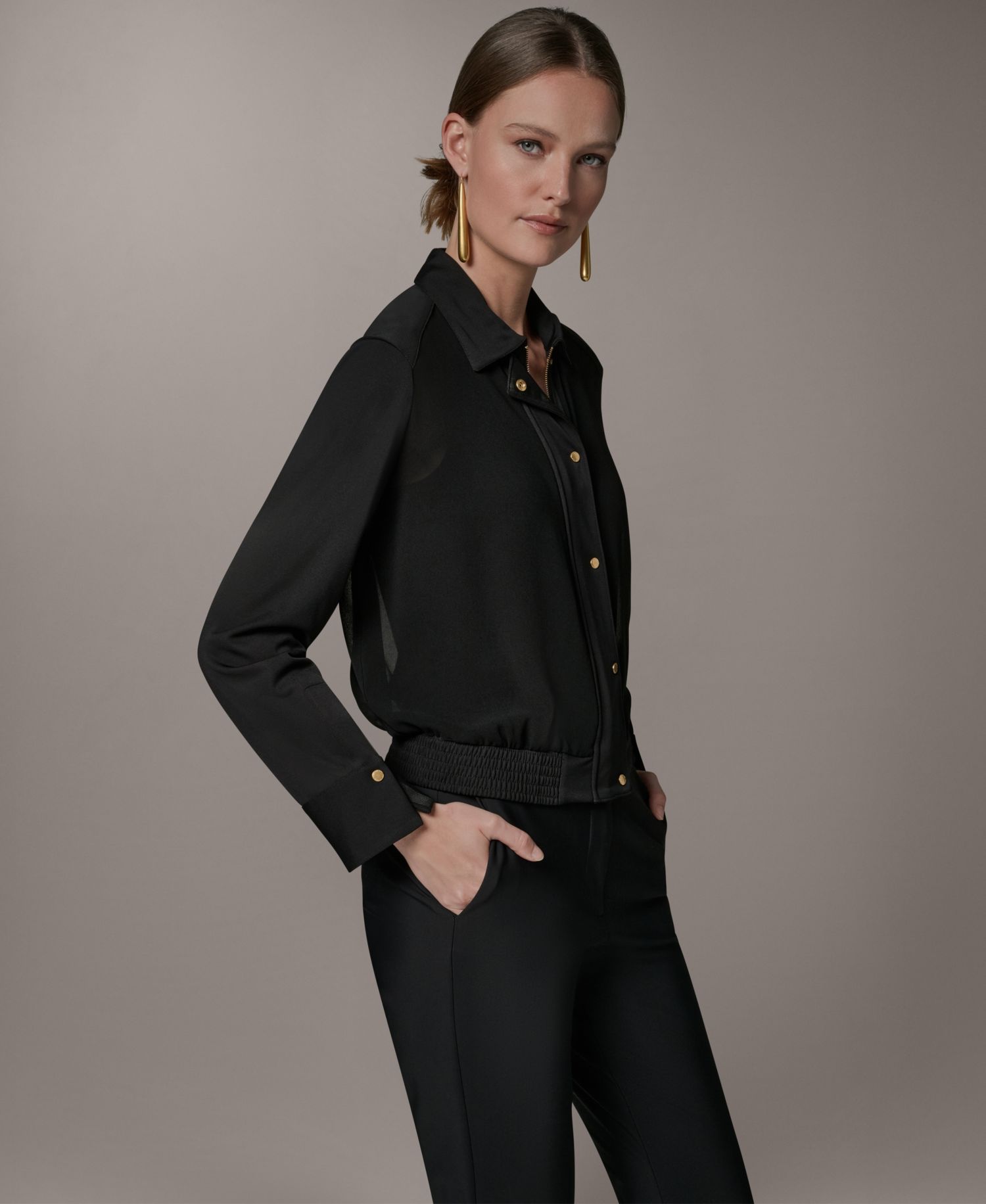 Women's Bomber Mixed Media Zip-Front Jersey Jacket