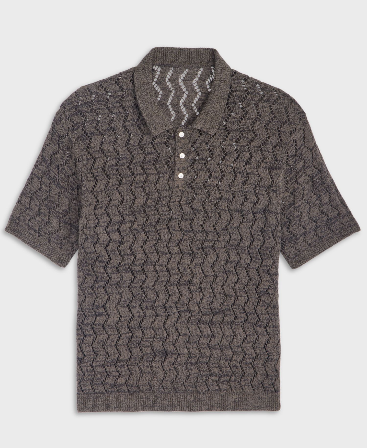 Men's Zig Zag Trim Open-Knit Panel Classic Fit Polo Shirt