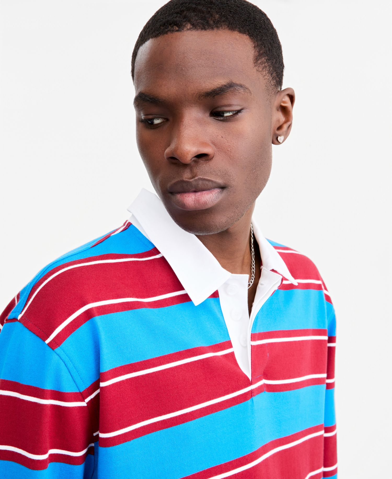 Men's Striped Rugby Long Sleeve Relaxed-Fit Cotton Polo Shirt