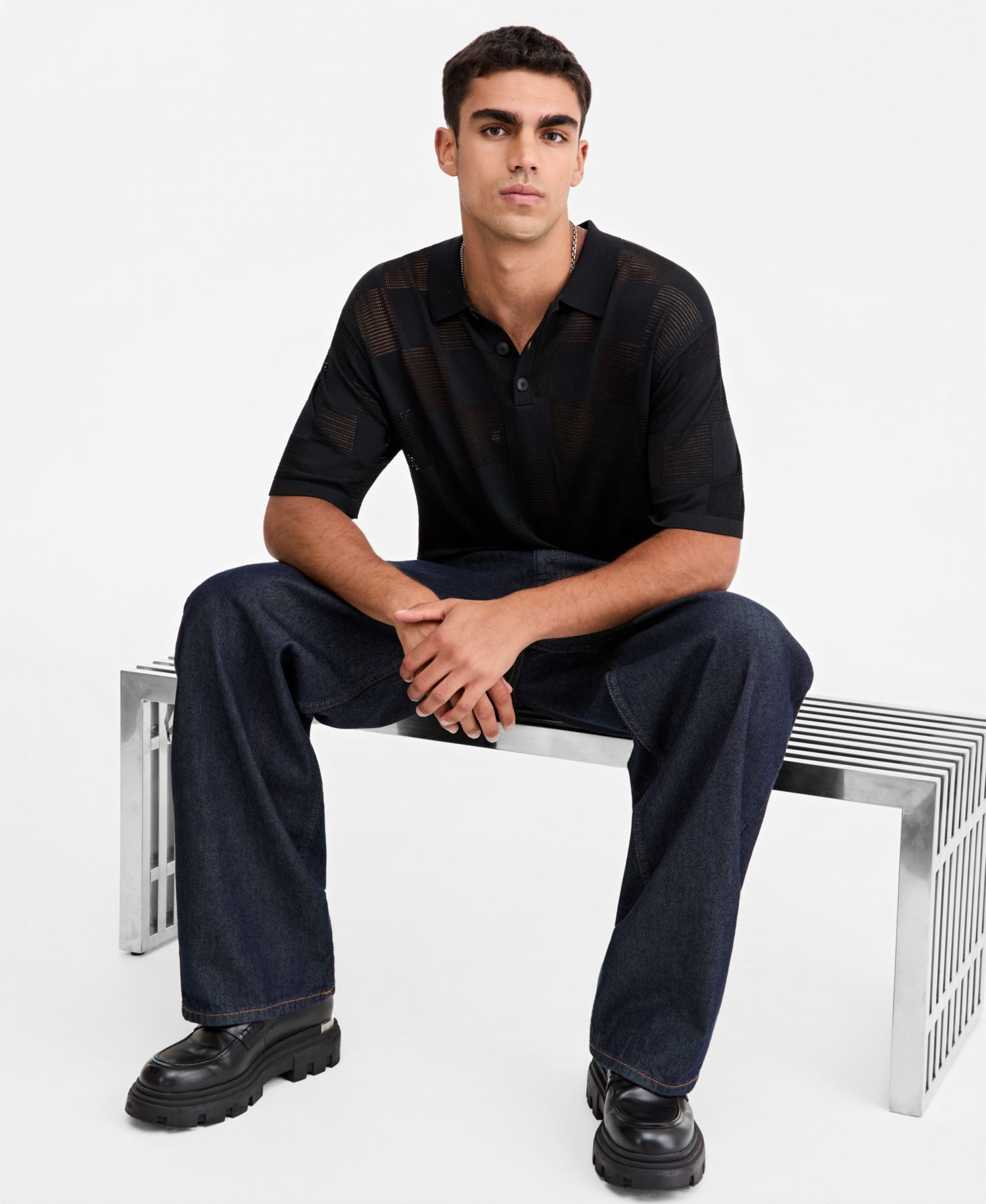 Men's Relaxed-Fit Cable-Knit Polo Sweater