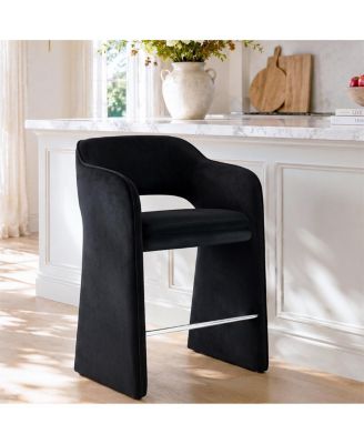Counter-Height Velvet Bar Stool With Arms, Upholstered Low-Back Counter Stool, Waterfall Silhouette
