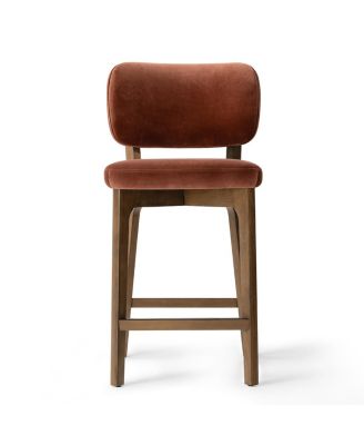 Counter-Height Bar Stools Set of 6 for Large Islands, Velvet Upholstered Counter Stools With Curved Back, Solid Wood Frame With Footrest